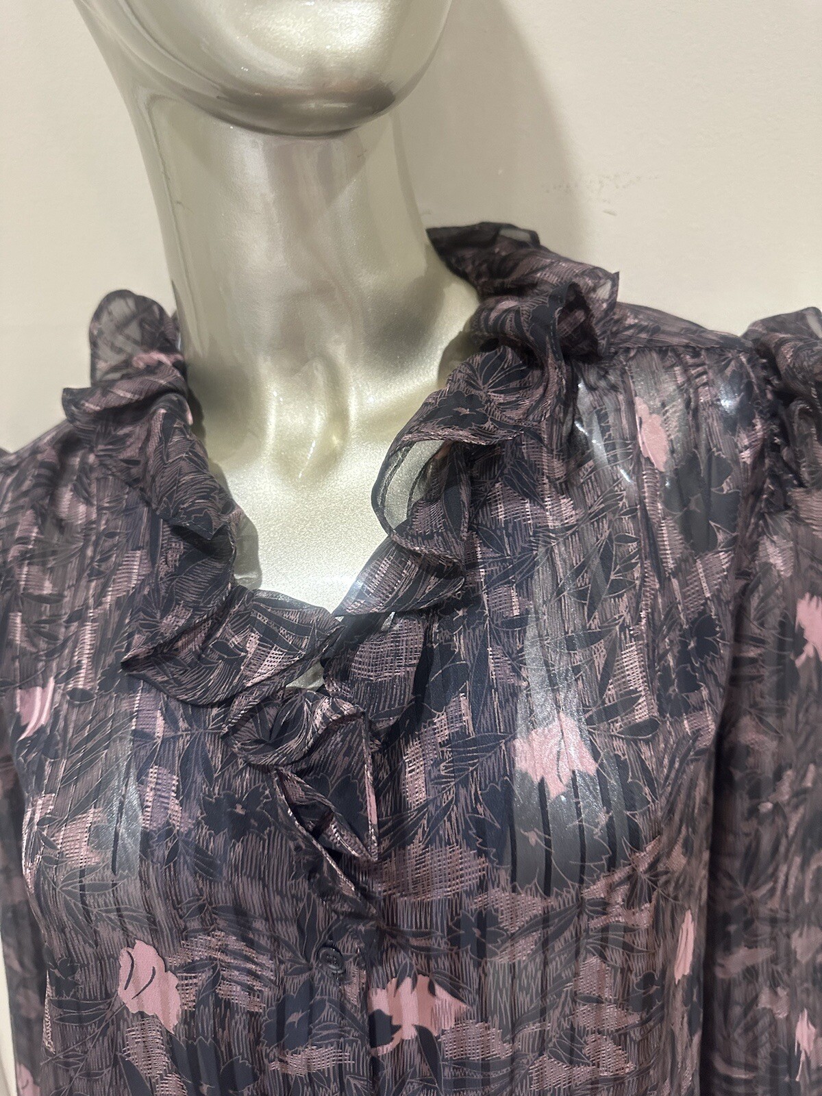 Vintage La Chine Classic Galinda Wang Blouse Top Purple Multi Ruffle Victorian 6