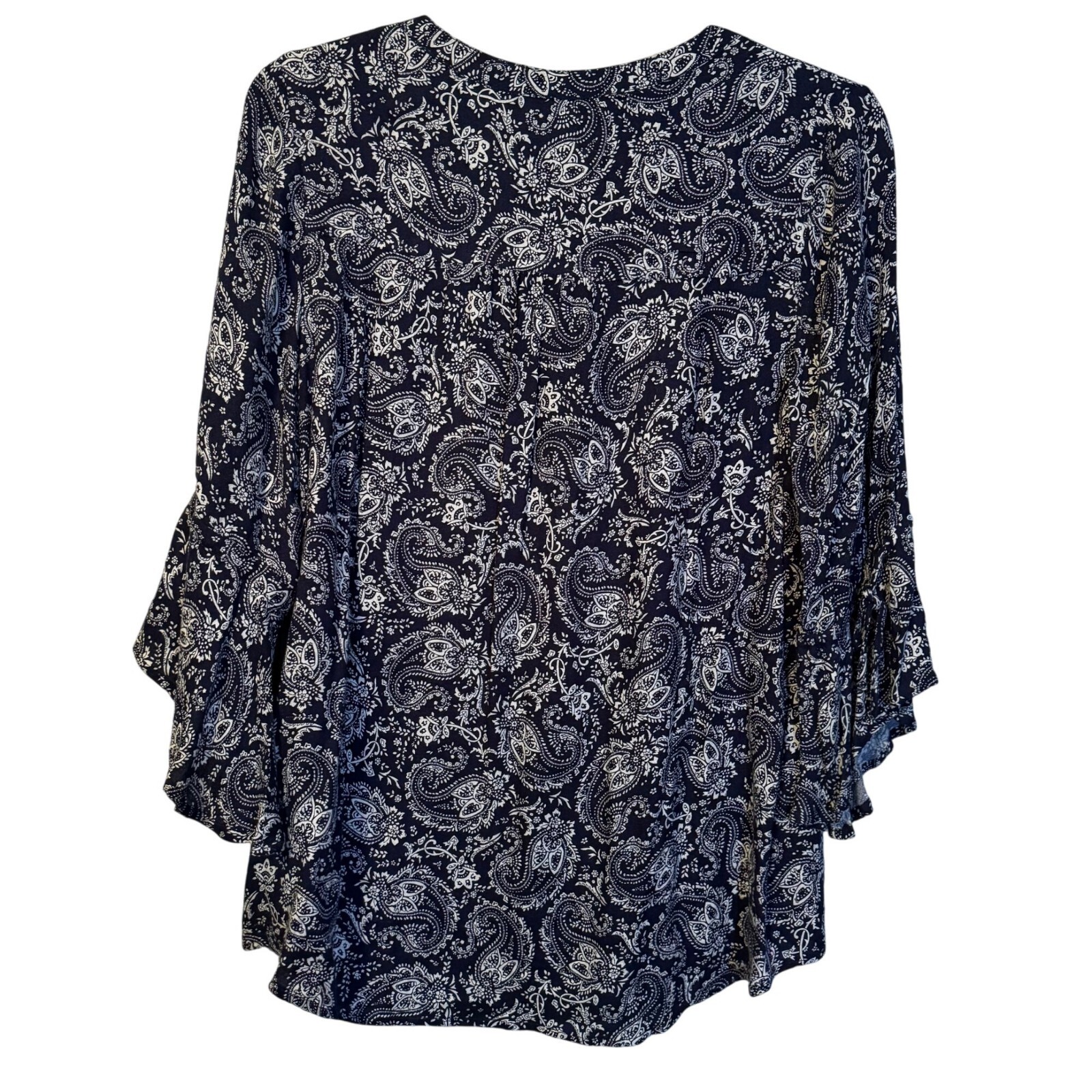 Westport Womens Blouse Sz 1X Navy & White Paisley Print 3/4 Sleeve Blouse