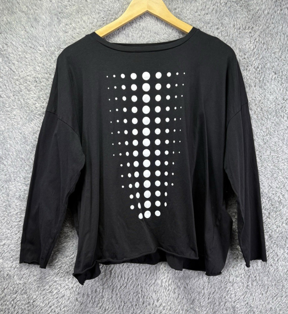 Planet by Lauren G Pima Cotton Boxy Top One Size Black White Dot Lagenlook