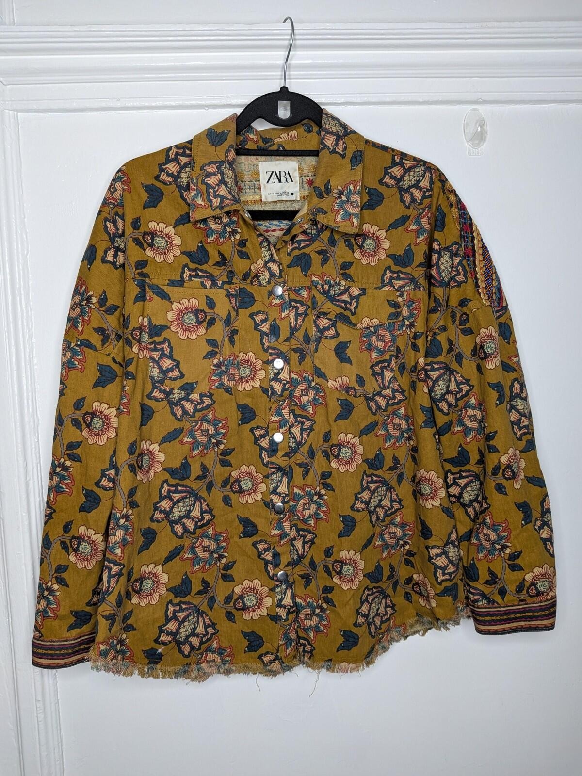 Zara VTG Yellow Floral Paisley Boho Tunic Top Cottagecore Folk Artisanal 70s