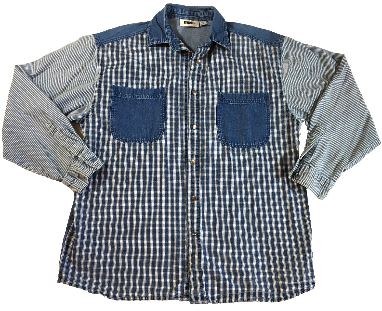 Vtg Women’s Gitano Denim Plaid/Stripes Patchwork Button-Down Shirt Sz M NICE