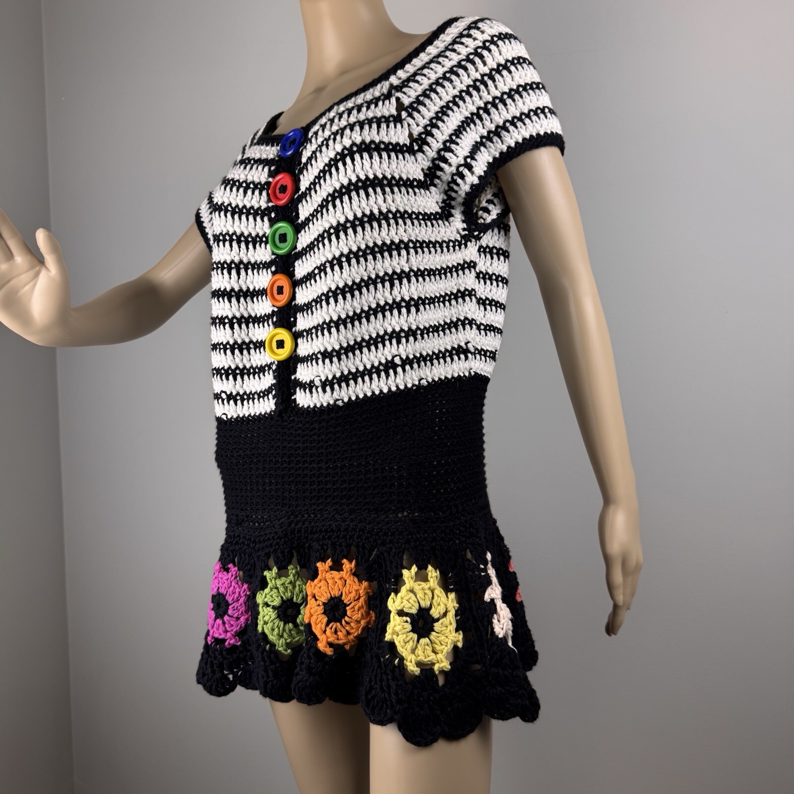 hand made blouse crochet For Women’s Size M/L Short Sleeve Colorful Boho Fairy