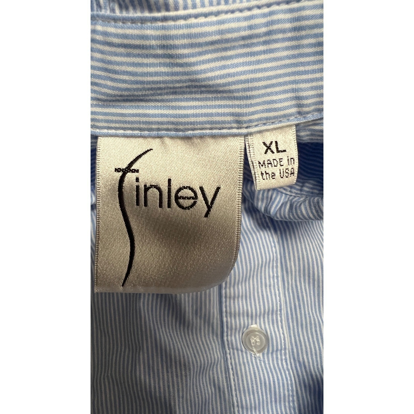 Finley Striped Button Up Shirt Dress Layered Tunic XL Blue Made in USA