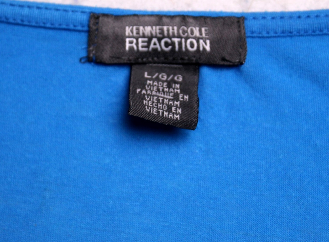 KENNETH COLE REACTION SLEEVELESS BLOUSE ladies size L medium blue silk/knit