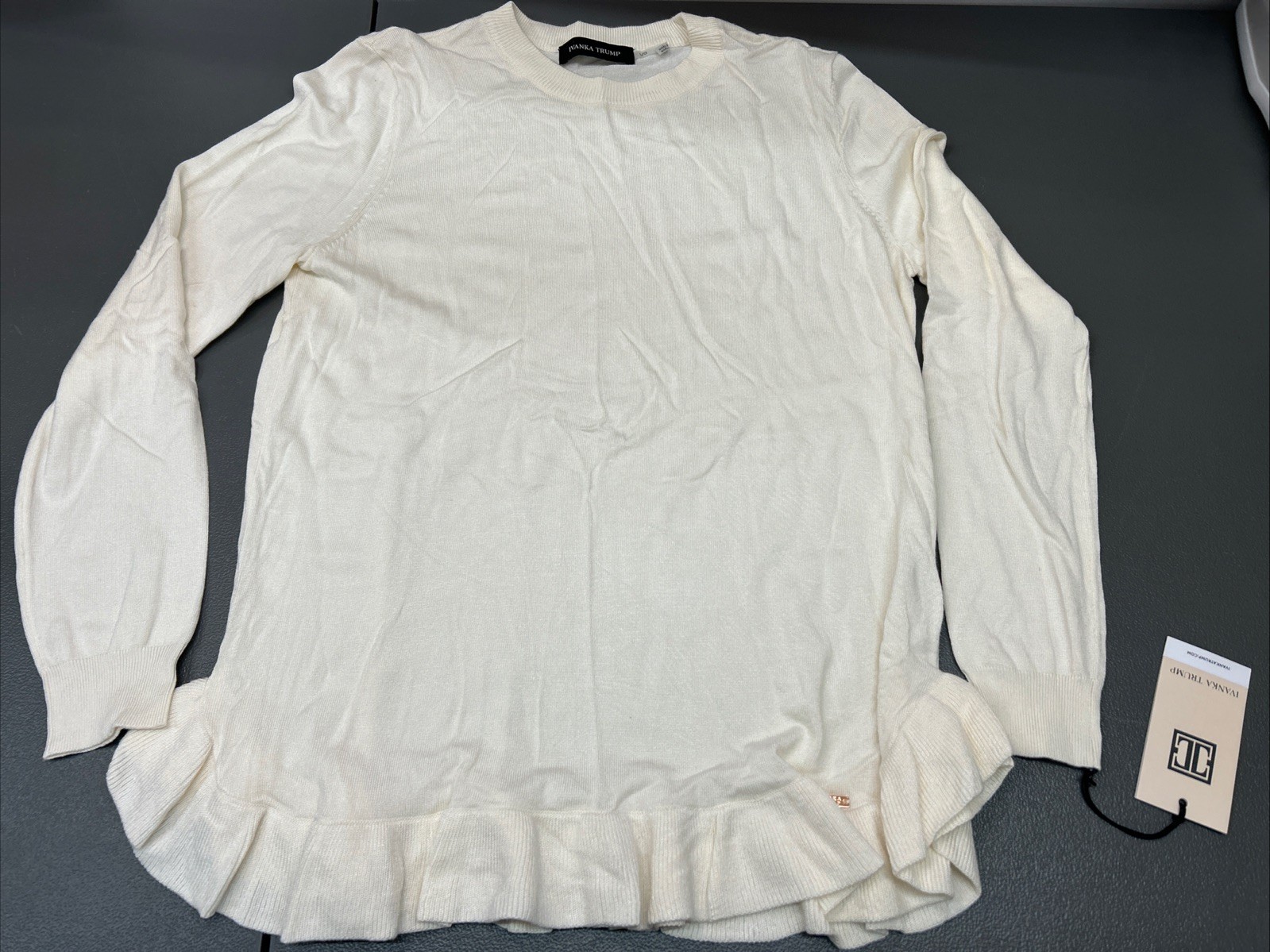 Ivanka Trump Long Sleeve Top Ruffled Ivory Size Large NWT $59