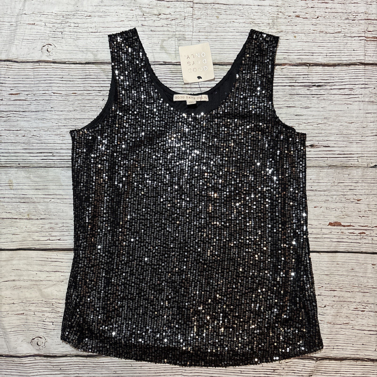 Good Days Only Sequin Tank Top Women’s Black Size M NWT
