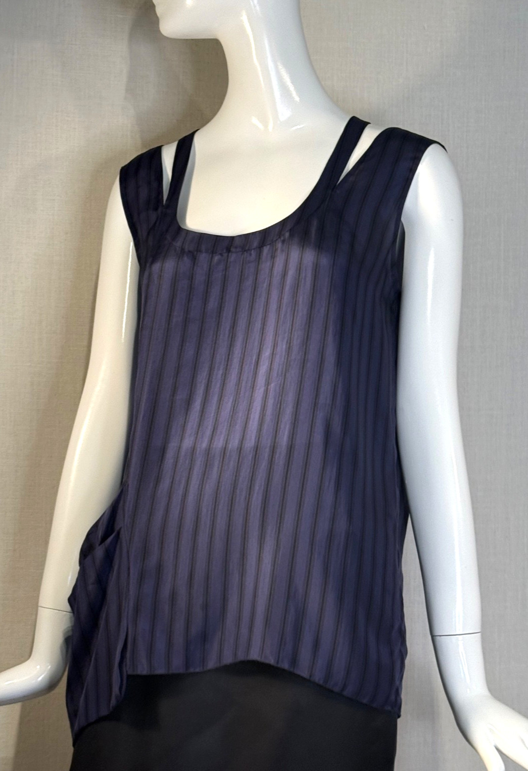 2010 Marni BLUE Striped Silk Sleeveless Blouse SIZE IT42 US6 M, Spring Summer