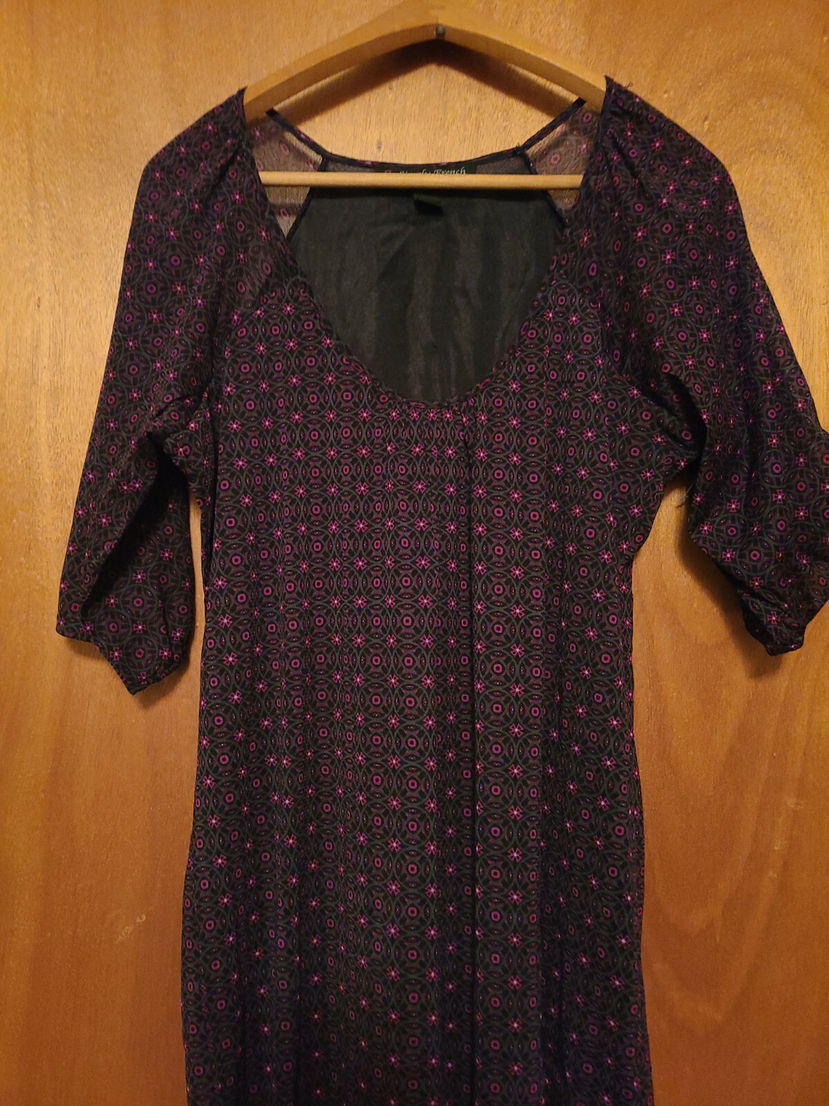 Simply French Womens Top Size L Gray Purple Geometric Half Sleeve Shirt