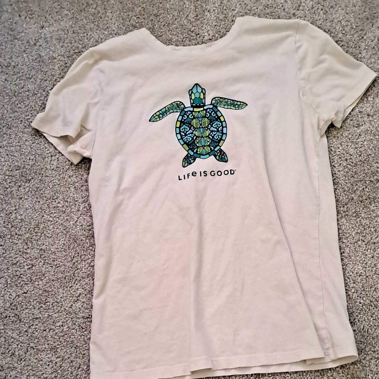 Life is Good Women’s White Turtle Graphic Crew Neck Cotton Tee S