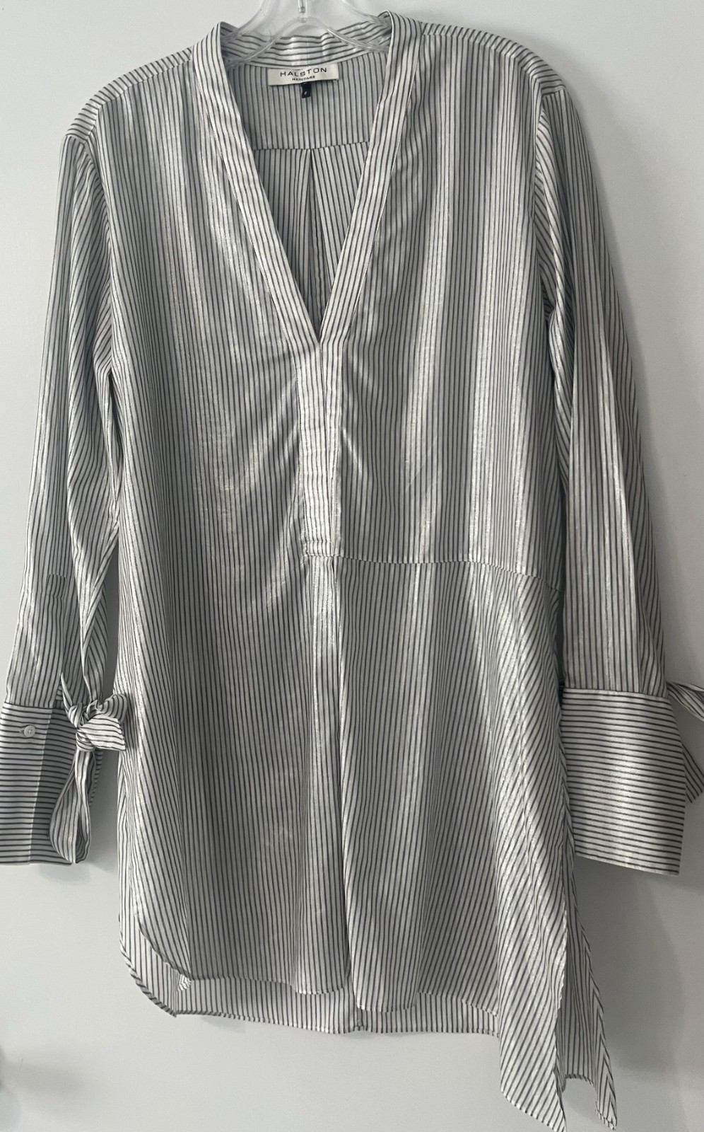 Halston Heritage Striped Cotton Tunic Blouse Size M Excellent Condition
