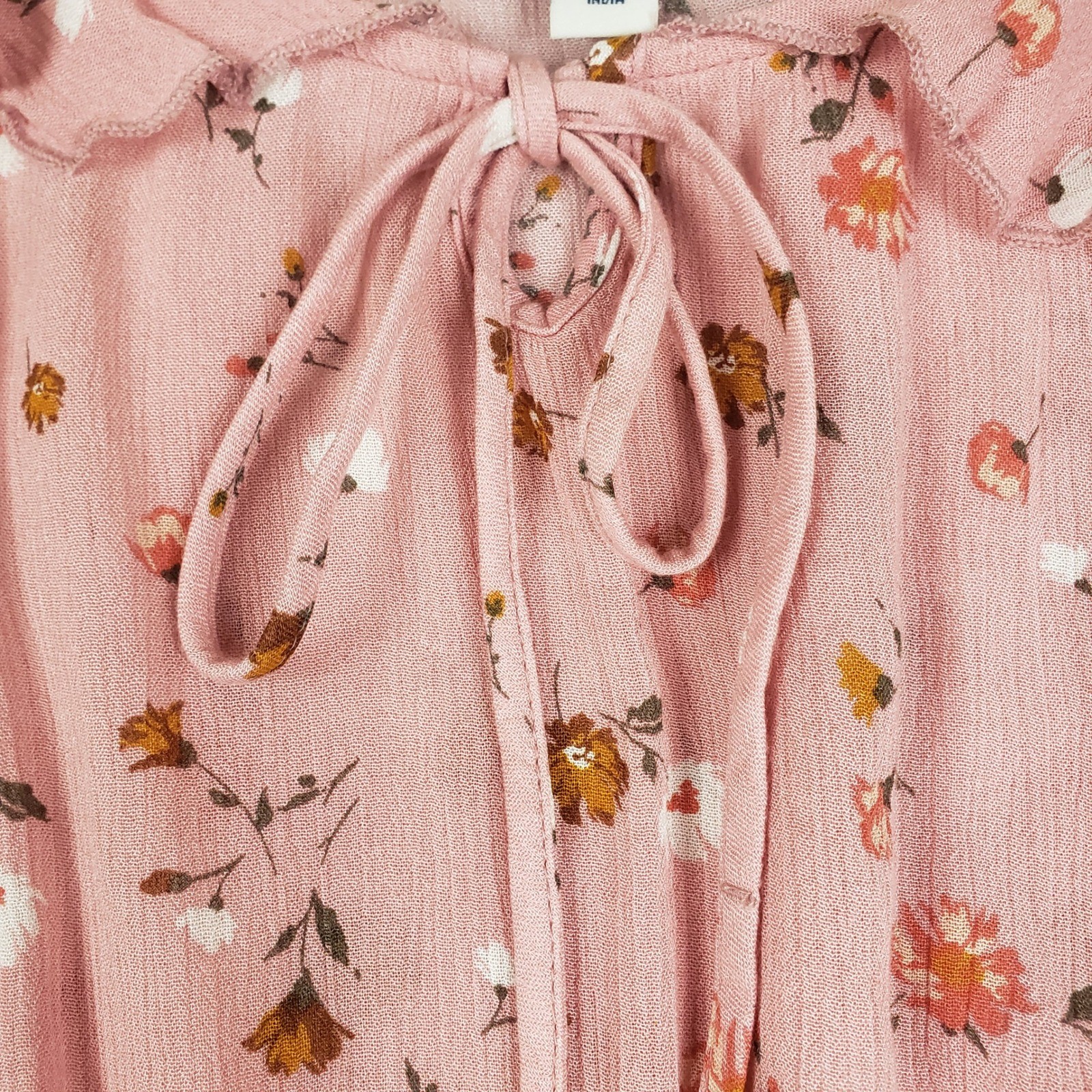 Arizona Jean Co Pink Floral Cold Shoulder Ruffle Tie Front Blouse XL Rayon Top