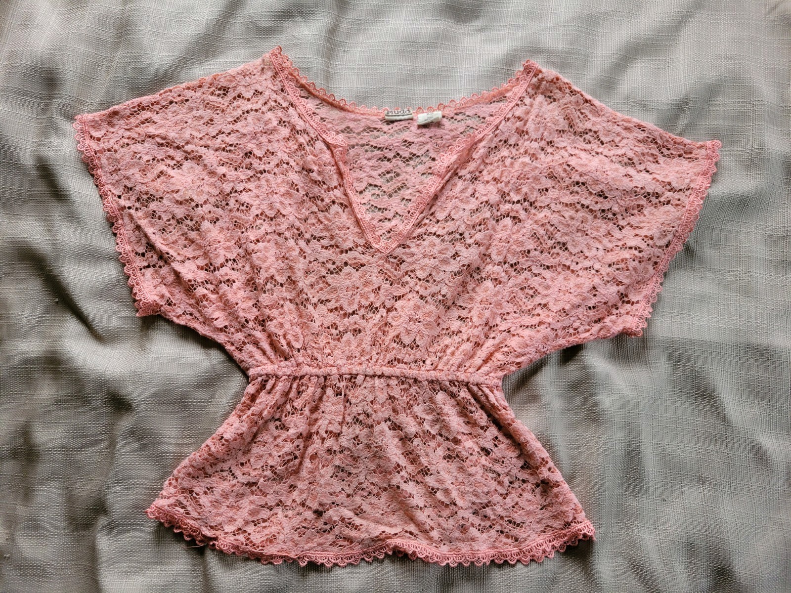 VTG Y2K Mudd Crochet Lace Poncho Top Pink Boho Fairycore Cinched Waist XS