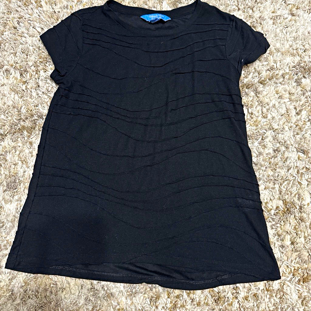 Simply Vera Vera Wang Women’s S Black Pleated Jersey Crew Neck Cap Sleeve Tee
