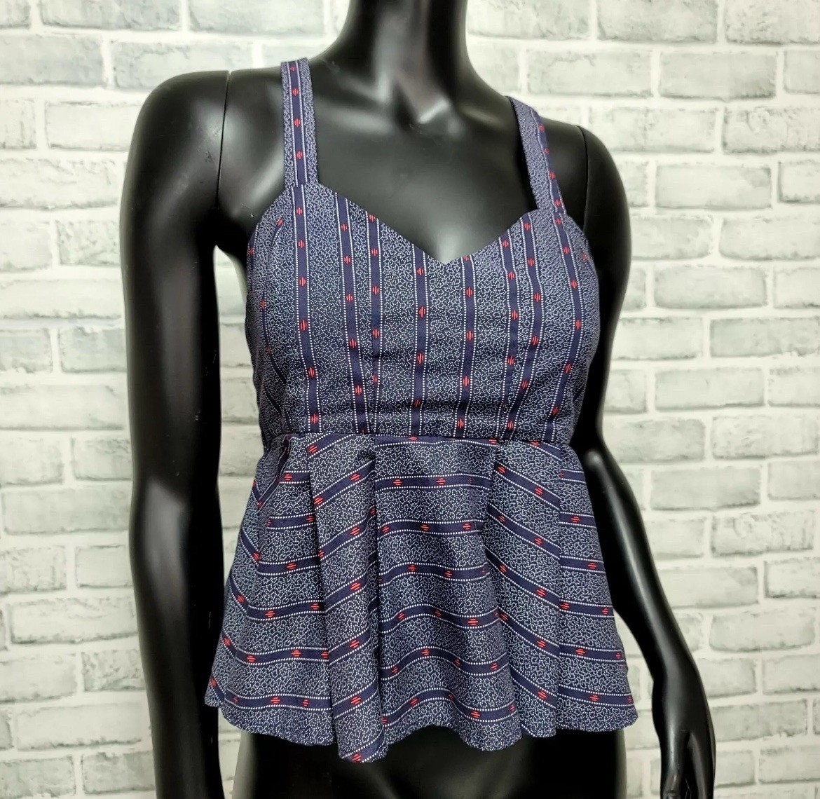1.State Size Medium Peplum Crop Top Polka Dots Striped Fit Flare Cross Back