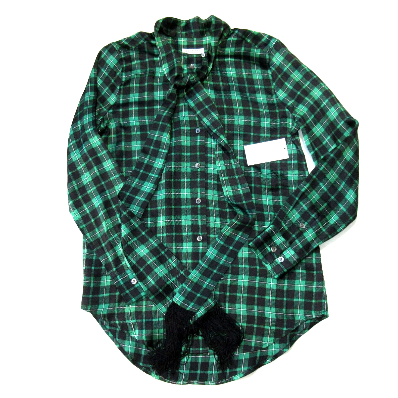 NWT Equipment Essential Tie Neck in Emerald Envy Plaid Silk Button Down Shirt S
