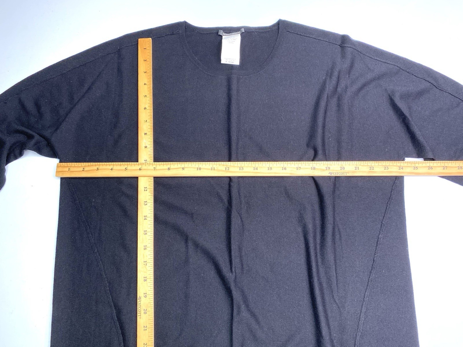 MARINA RINALDI Black V-Neck Knit Sweater Top 3/4 Sleeve Size M Wool Silk Blend