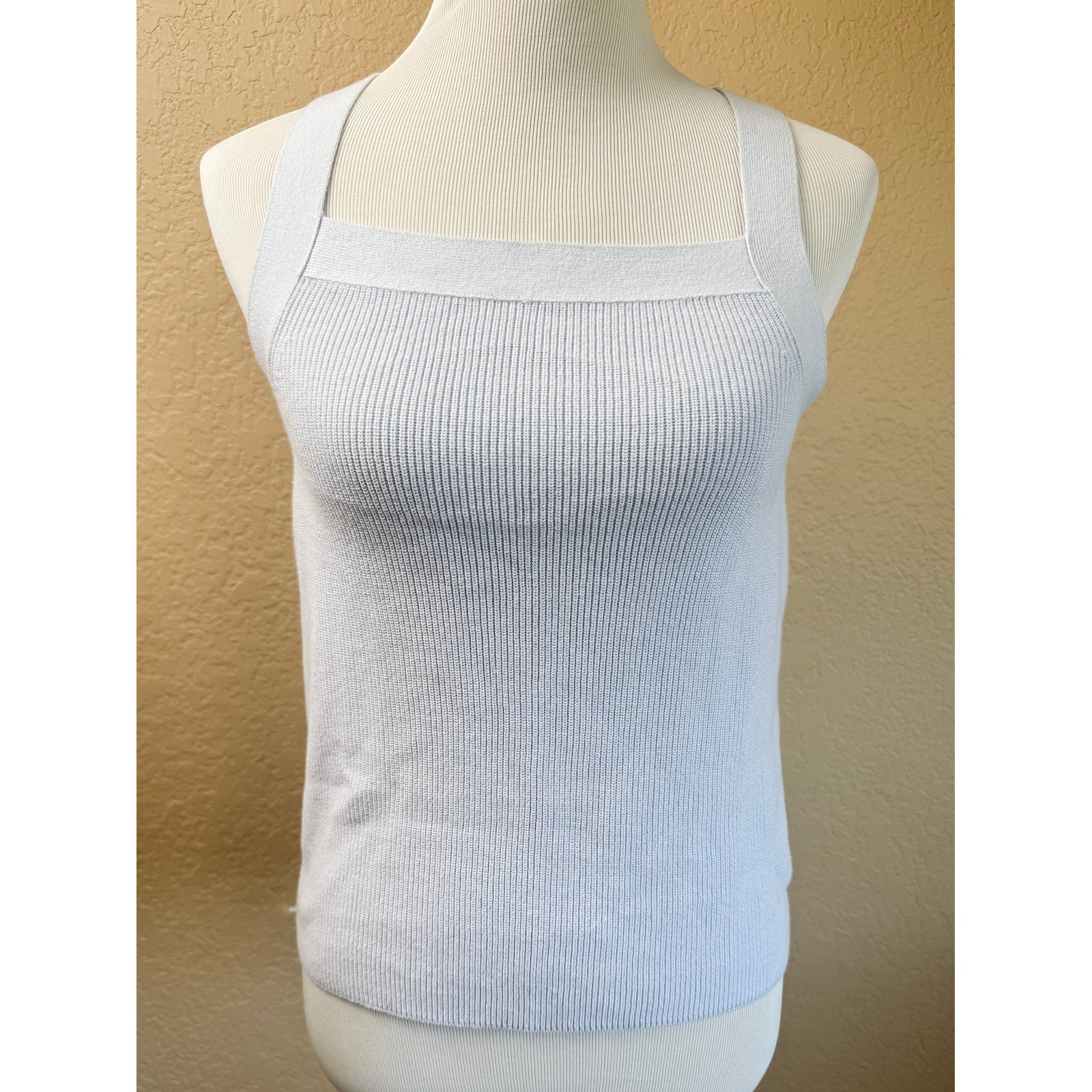 Banana Republic Knit Sweater Tank Top M Light Blue Square Neck Cross Back Size M