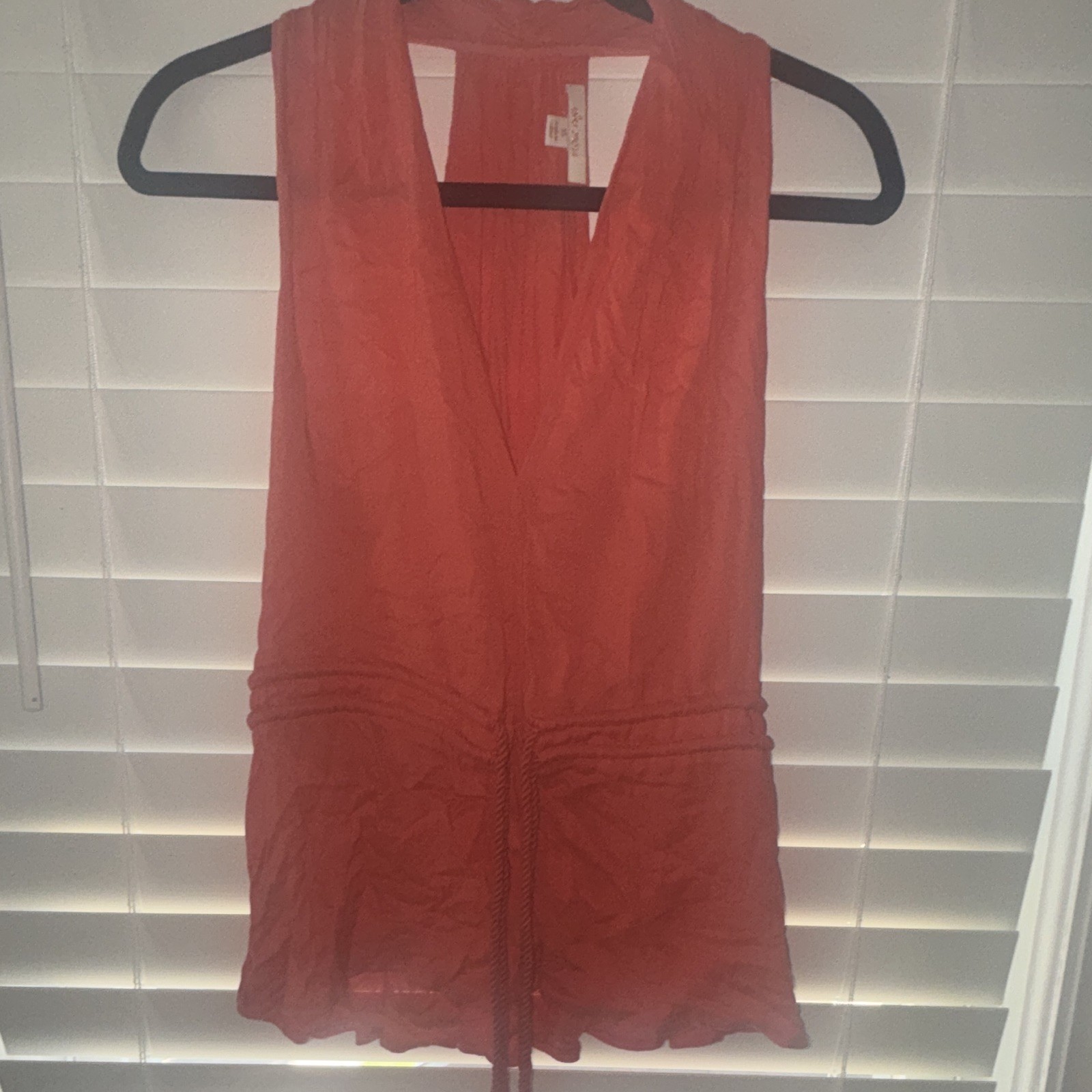 ella moss Women’s Orange Solid V-Neck Sleeveless Drawstring Tank Top, XS