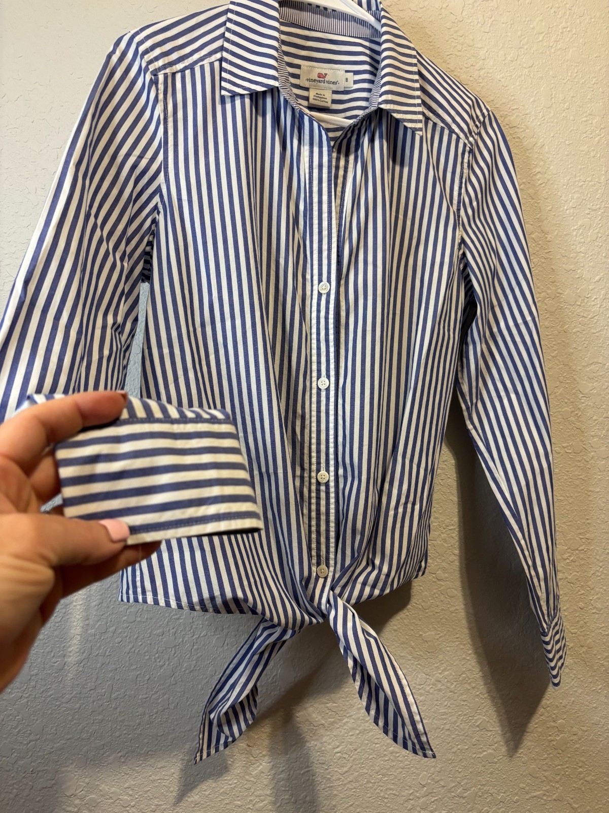 Vinyard Vines Tie Front, Button Down Women’s Top | Blue & White Striped | Classy