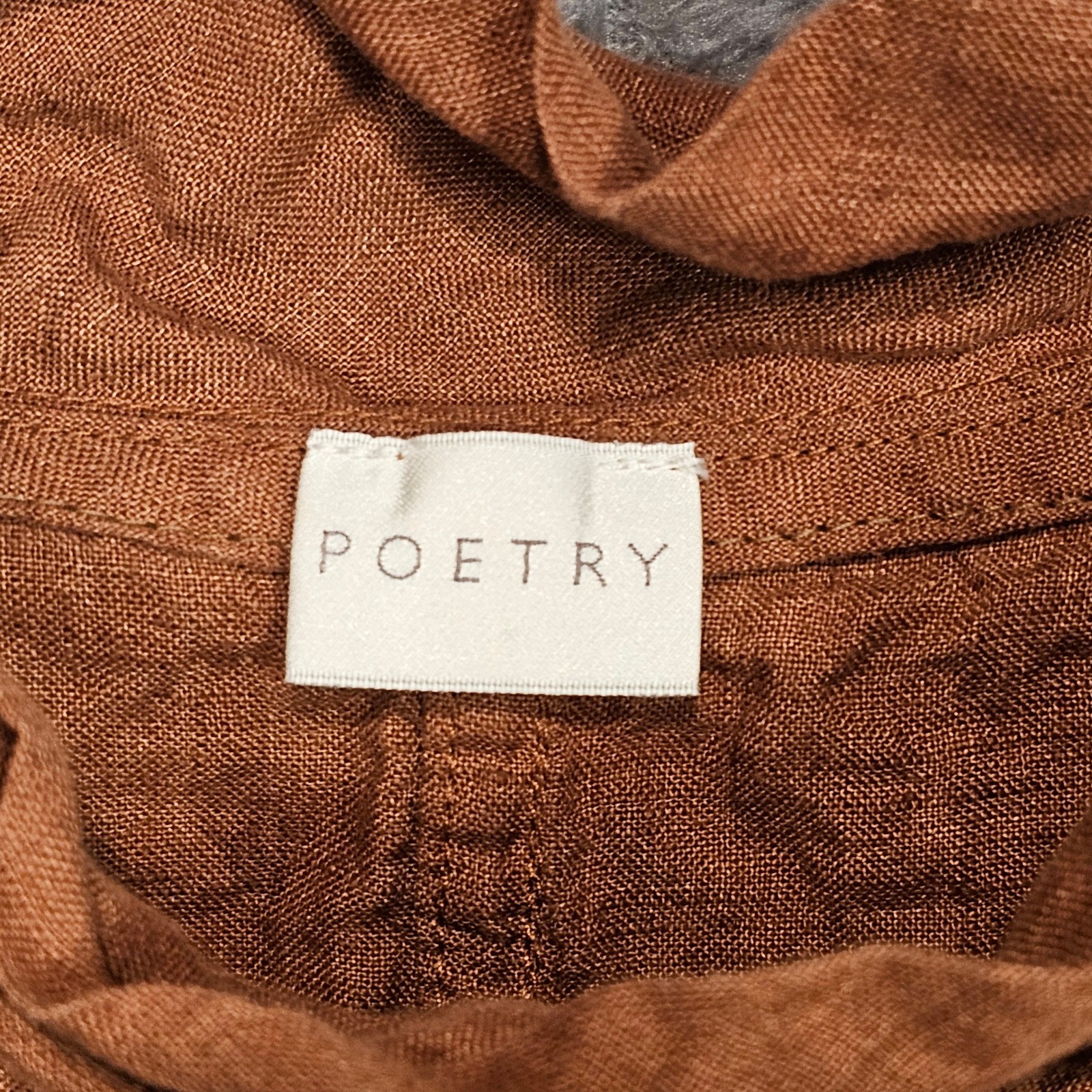 Poetry Womens 100% Linen Rust Brown Ruffle Neck 3/4 Sleeve Top Size US 8 VP55
