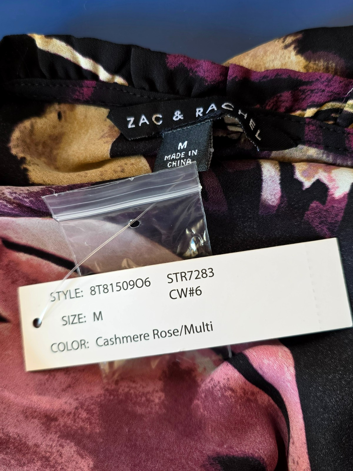 Zac & Rachel Women’s M Cashmere Rose Floral Ruffle Sheer Top NWT