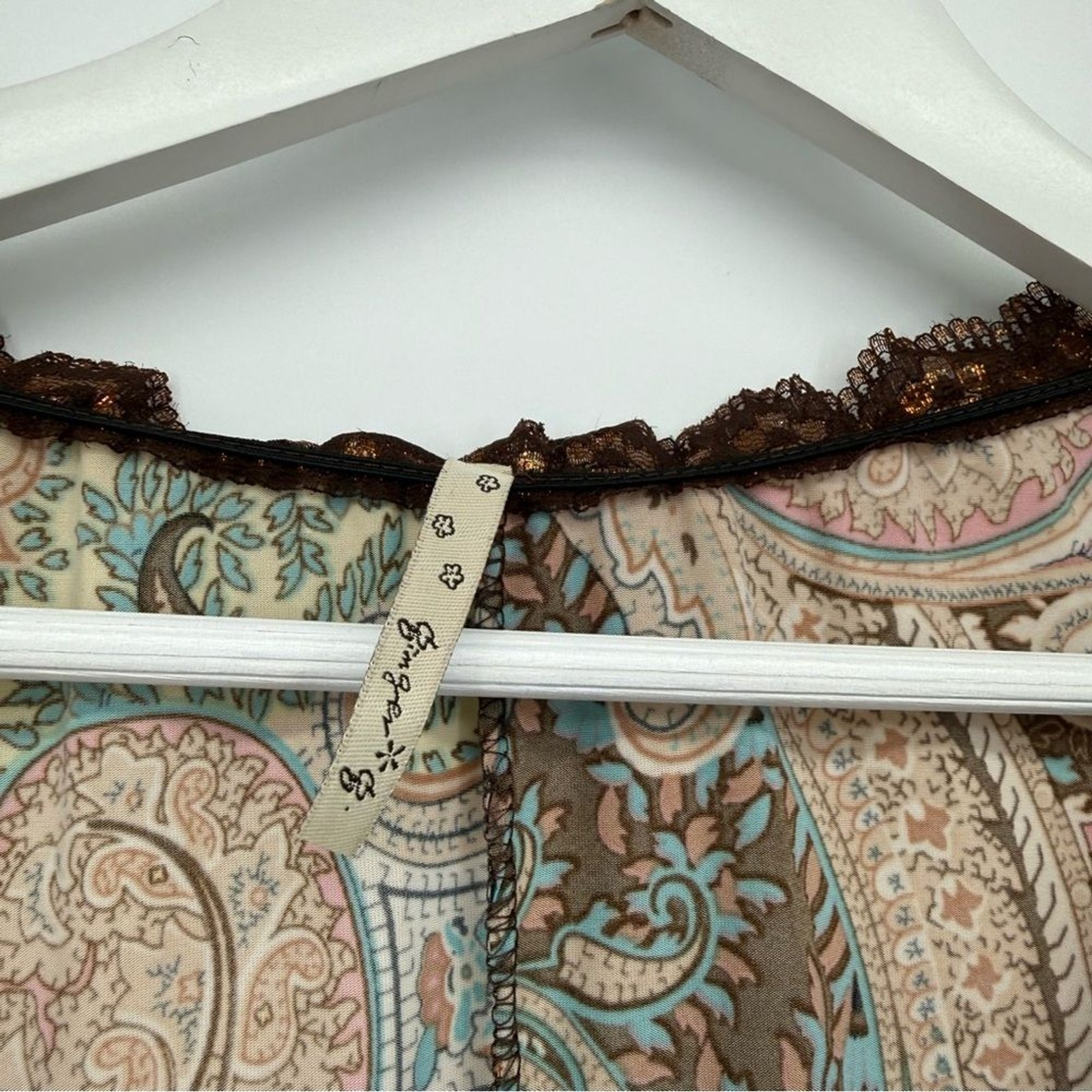 Ginger G Multicolor Brown Paisley Shimmer Top Sheer Y2k Size Small Retro