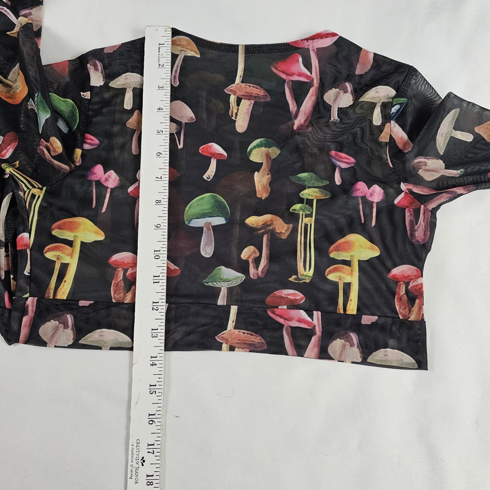 Romwe Sheer Black Mushroom Wrap Crop Top Size S
