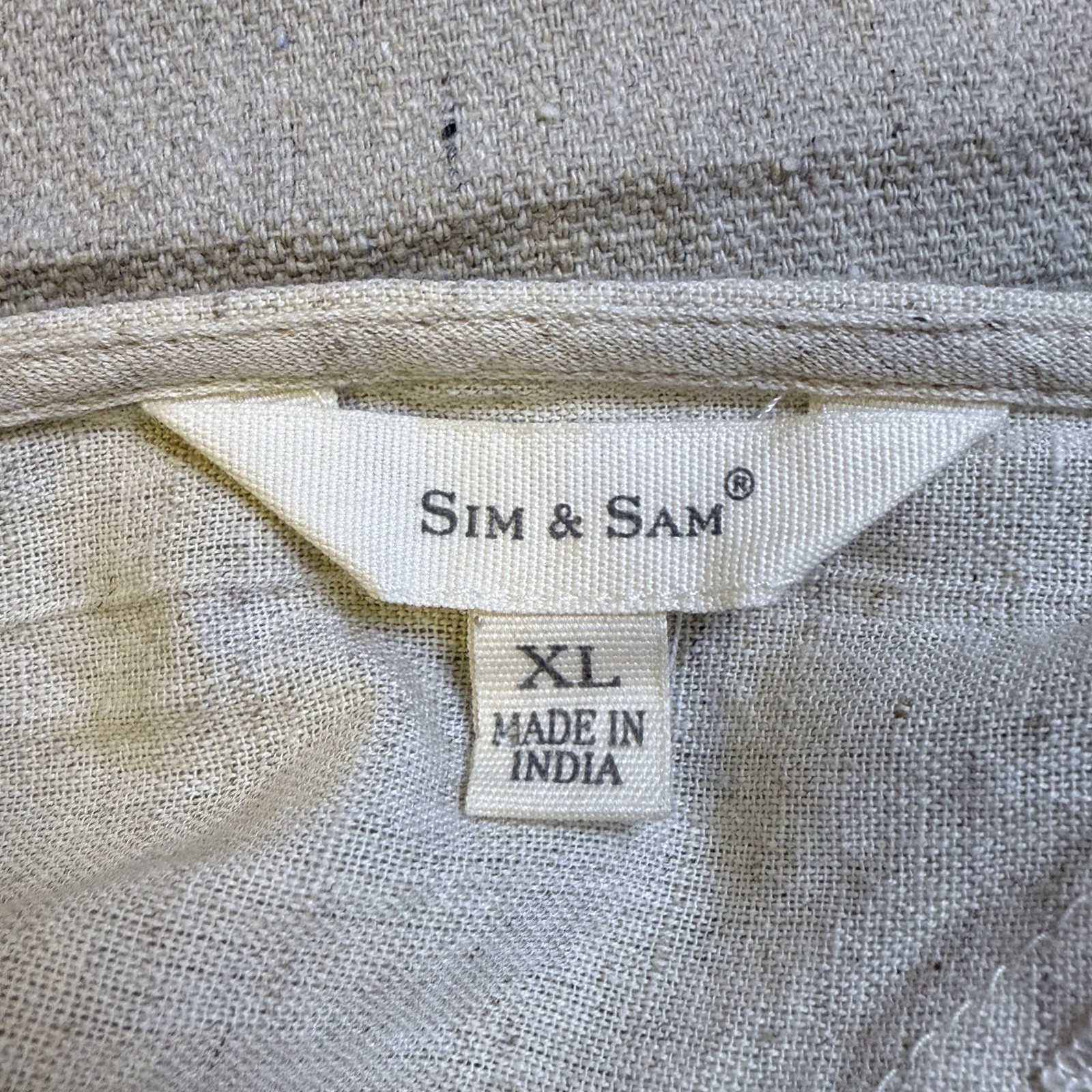 Sim & Sam Top Sz XL Linen Blend V-Neck Puff Sleeve Tie Back Ruched Peplum Crop