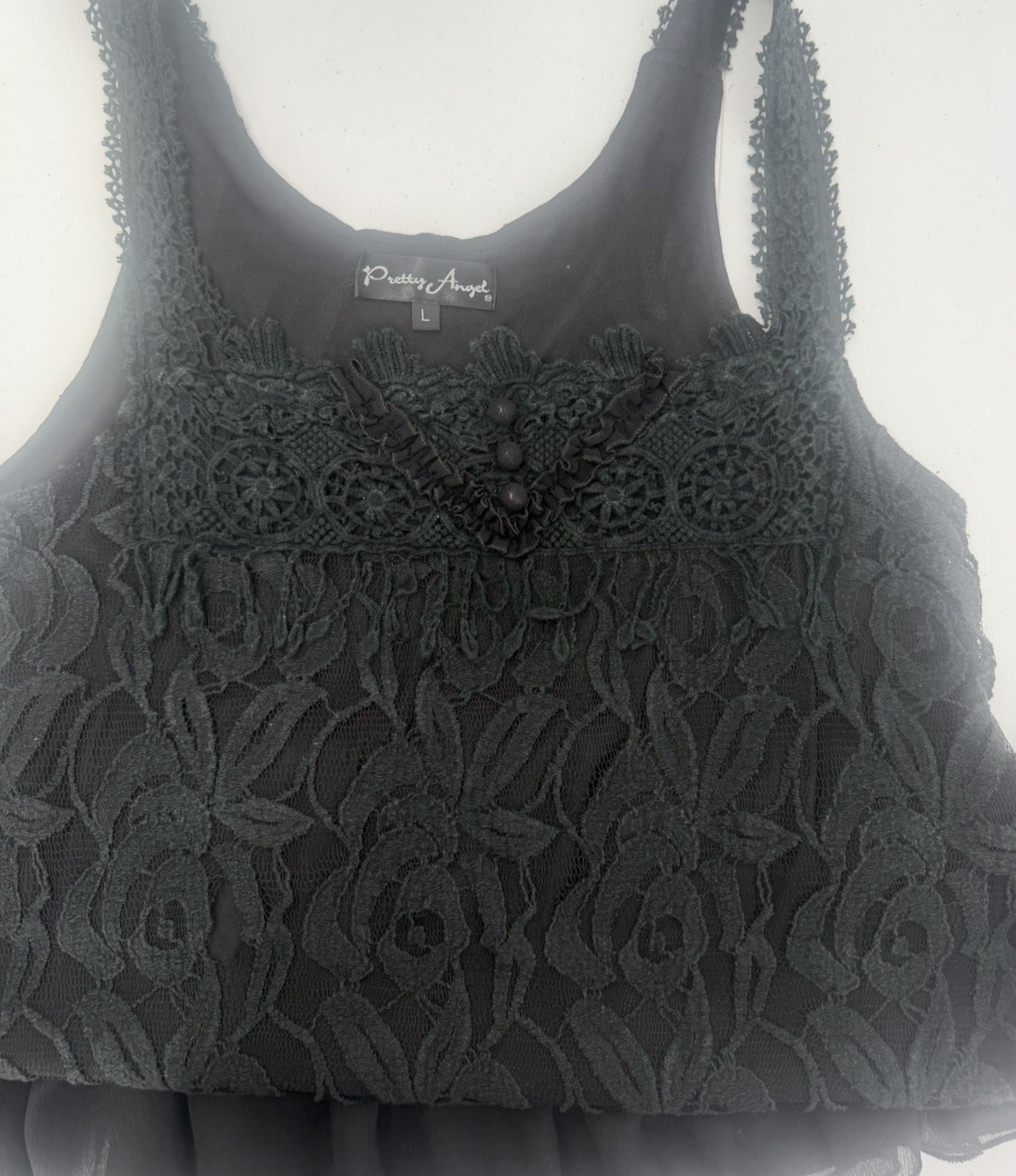 Pretty Angel Tunic Top Large Lace Ruffle Crochet Linen Blend Coquette Black Goth