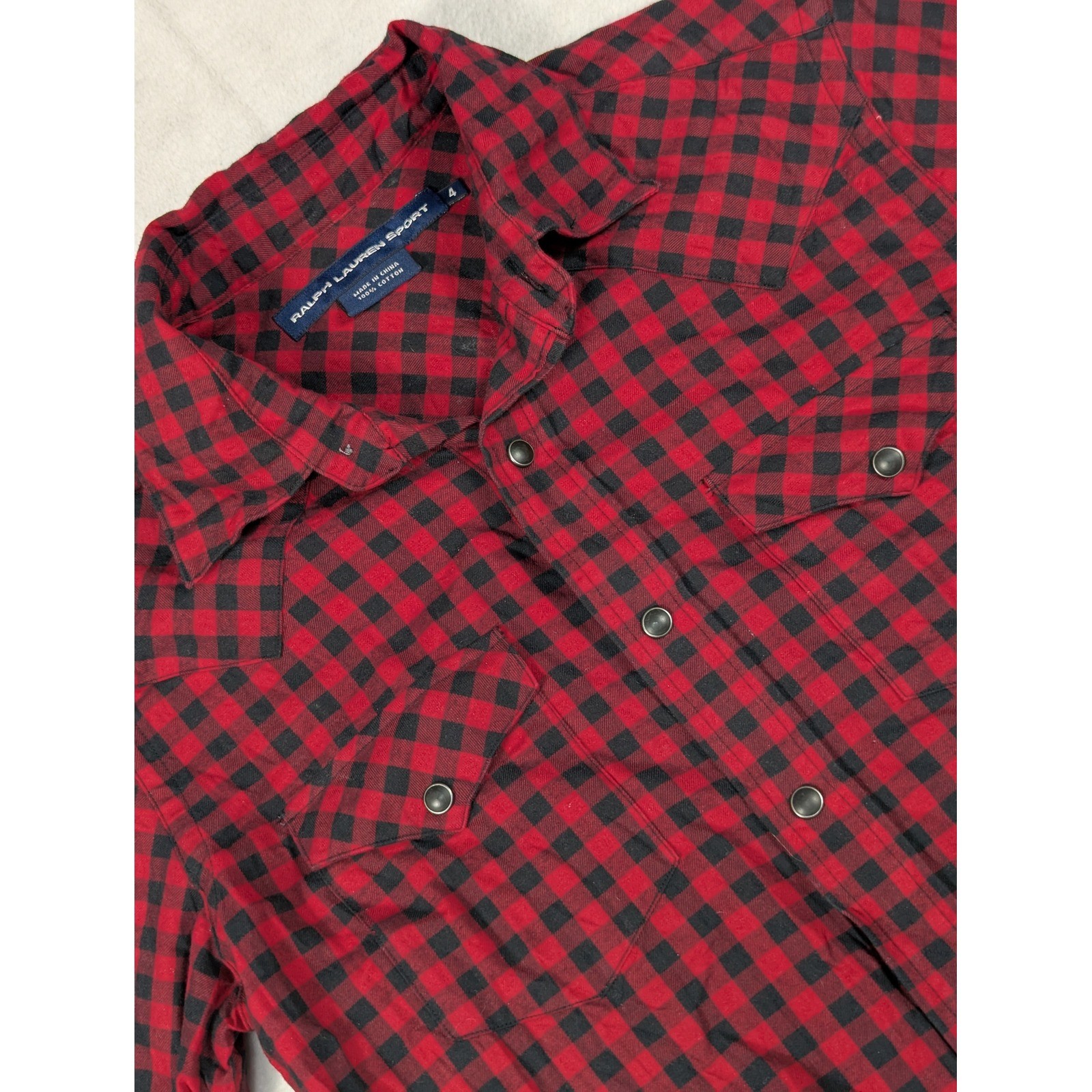 Ralph Lauren Sport Western Plaid Pearl Snap Womens Long Sleeve Shirt Size 4