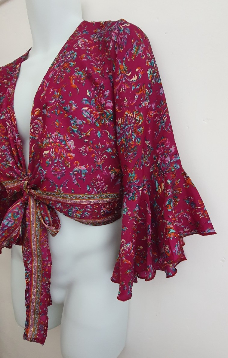 Festival Boho Hippie Top Shrug Silk V Neck Cropped Hippie Indian 70s Bohemian