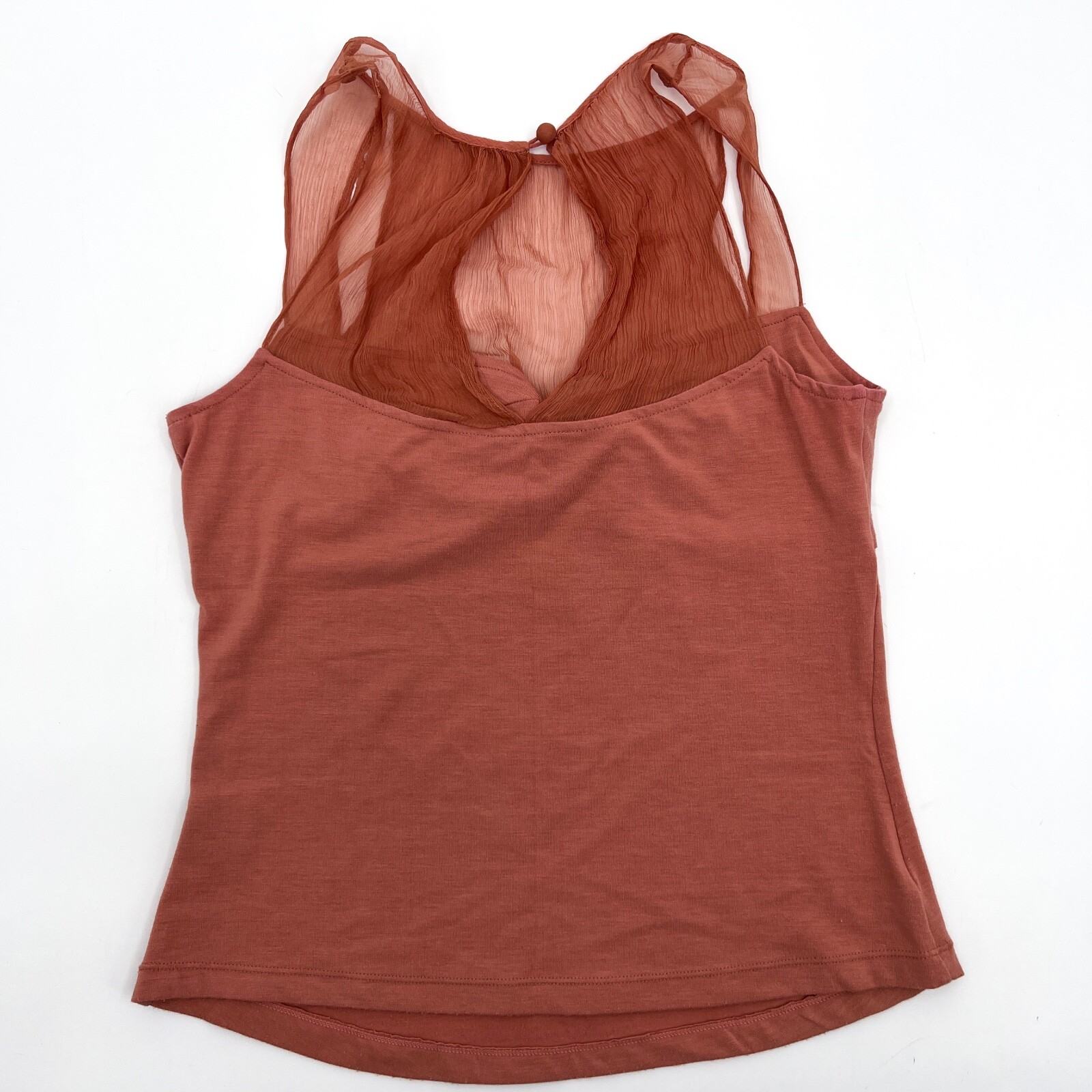 Unbranded Shirt Womens Medium Red Orange Blouse Sleeveless Sheer Pull on