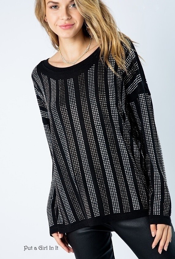 New VOCAL Womens CLASSY CRYSTAL BLACK BLING LONG SLEEVE SHIRT S M L XL 1X 2X 3X