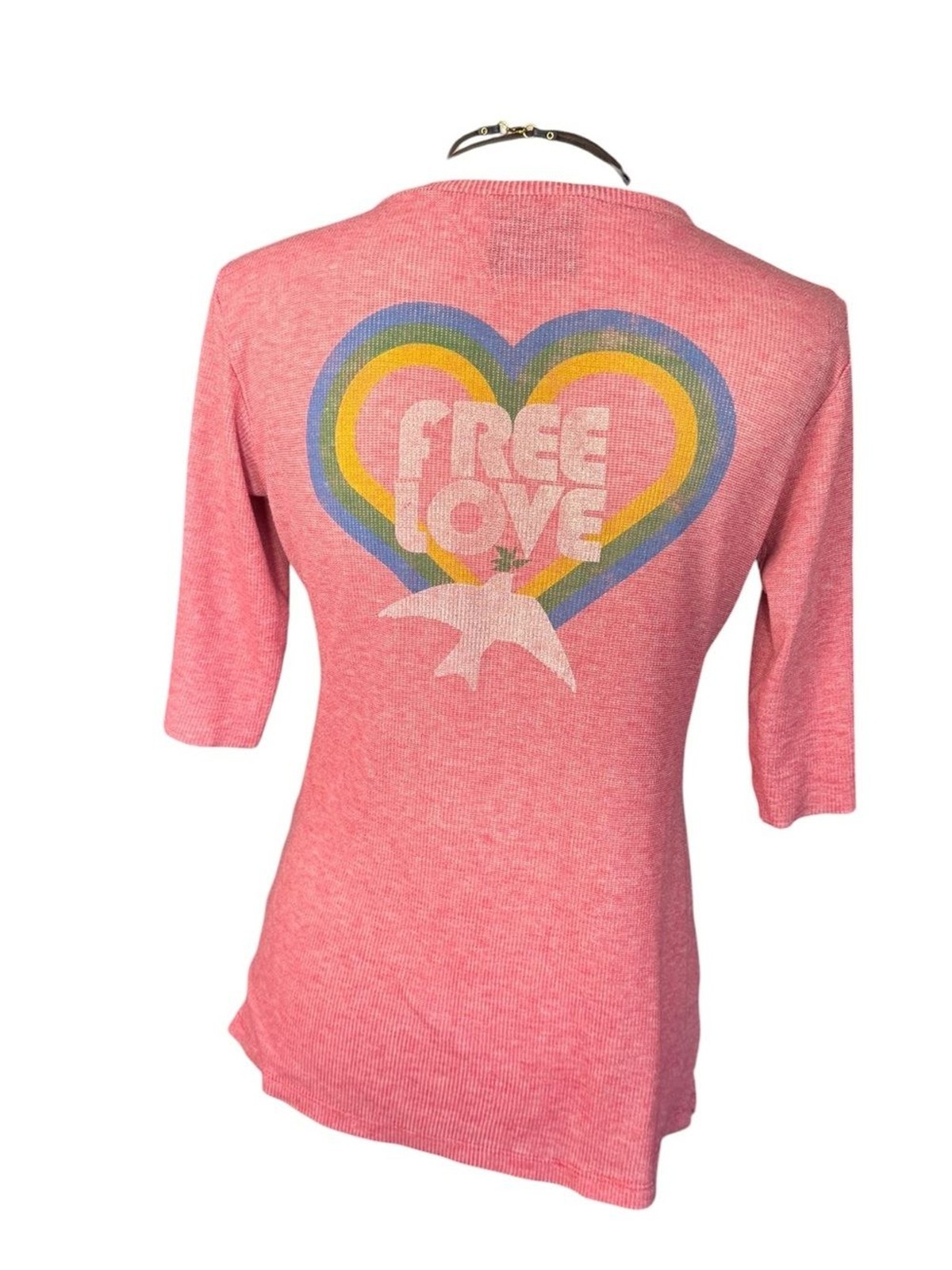 Junk Food Free Love Rainbow Heart Thermal Henley Top Pink Red Retro Boho Small