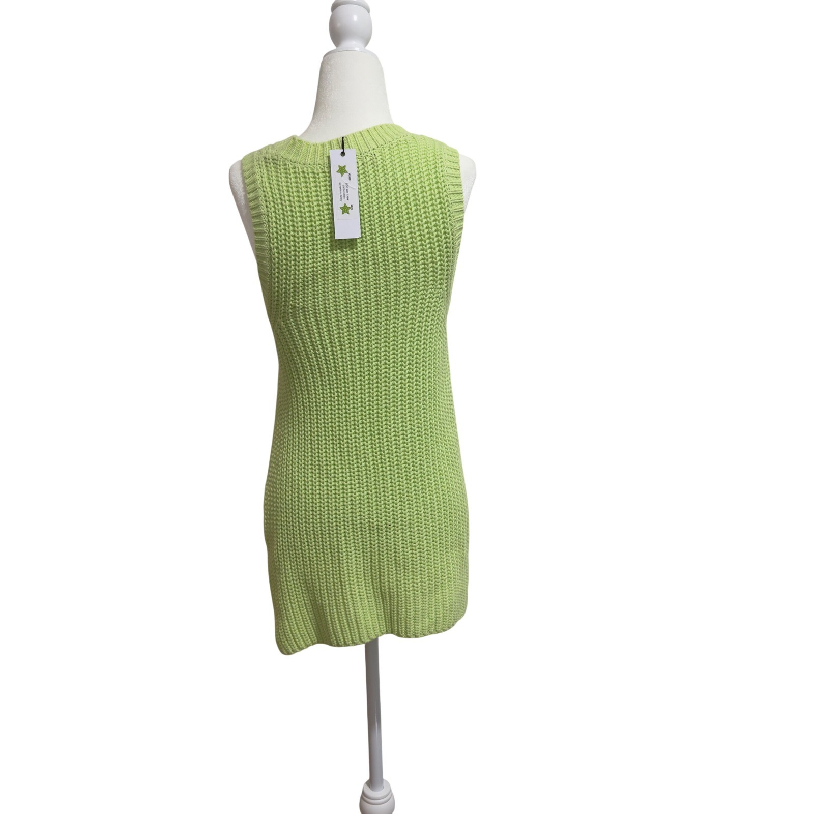 525 America Cotton Knit Tunic Tank Lime Green Shaker Stitch Sleeveless Top