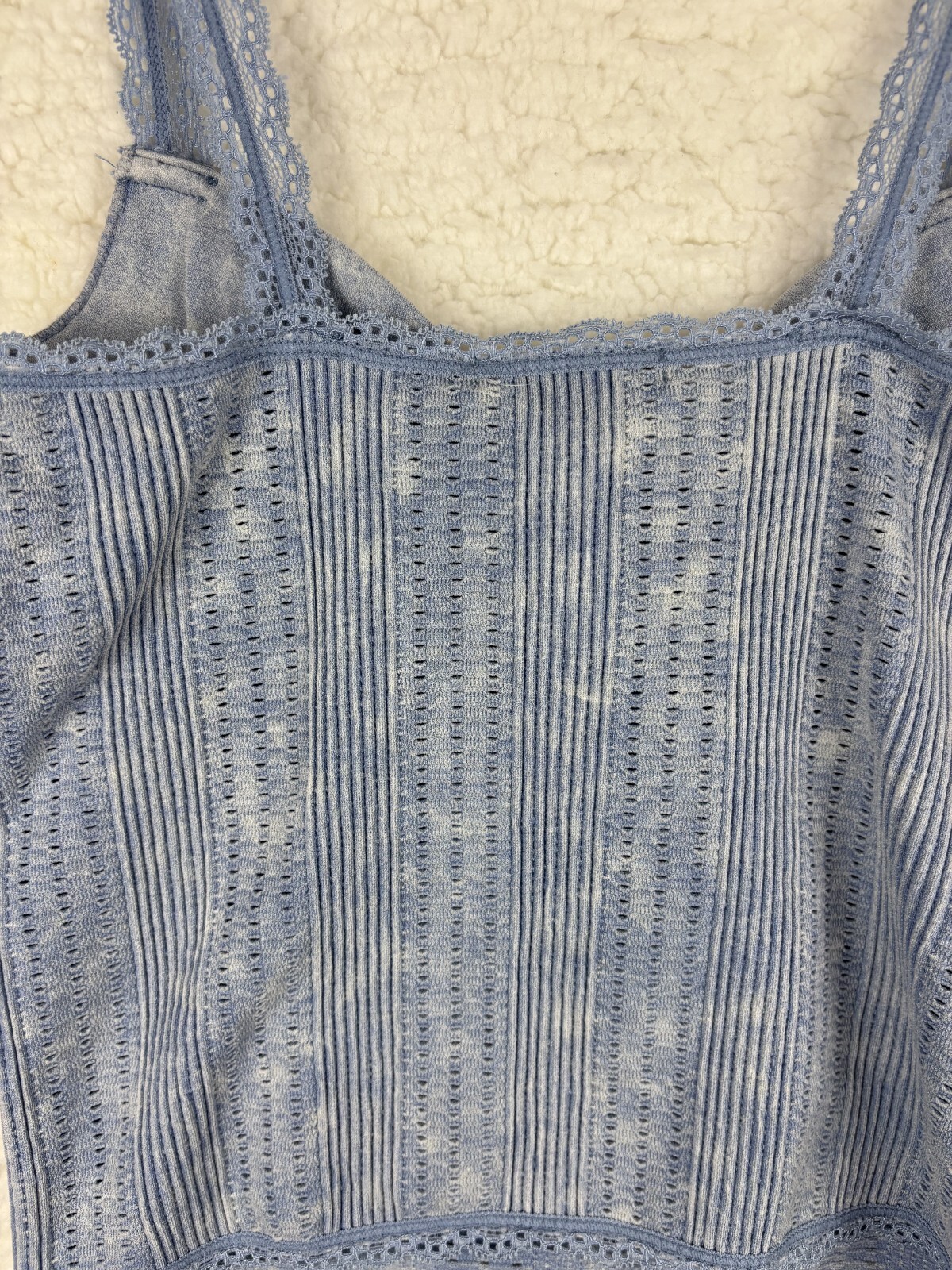 FOREVER 21 Blue Crop Top Womens Size Small Lacey Straps Bow Accent