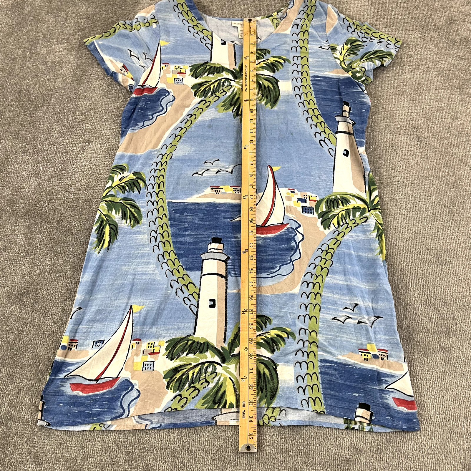 CLUB MYSTIQUE Top Womens XL Blue Beach Hawaiian Tropical 33″ Micro Dress Tunic