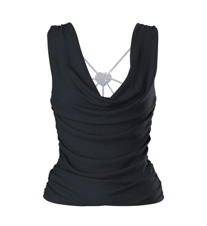 Finesse Mavi Chiam Trim Cowl Top in Black