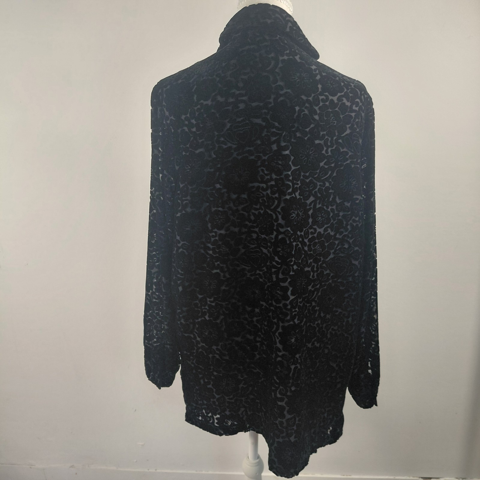 VTG 90s Annie Alexander Black Sheer Velvet Burnout Blouse Shirt Medium Whimsigot