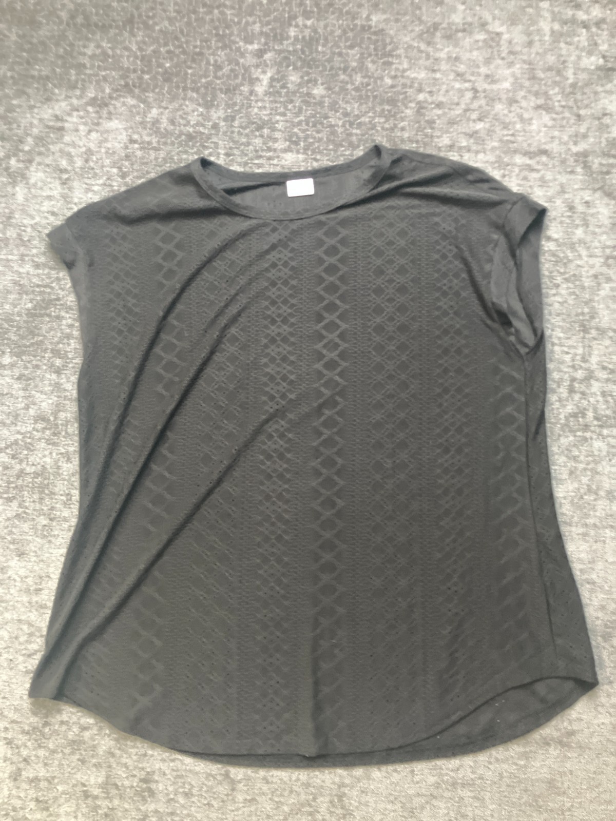 Xieerduo Blouse Top Women XL Black Geometric Eyelet Round Neck Casual Cap Sleeve