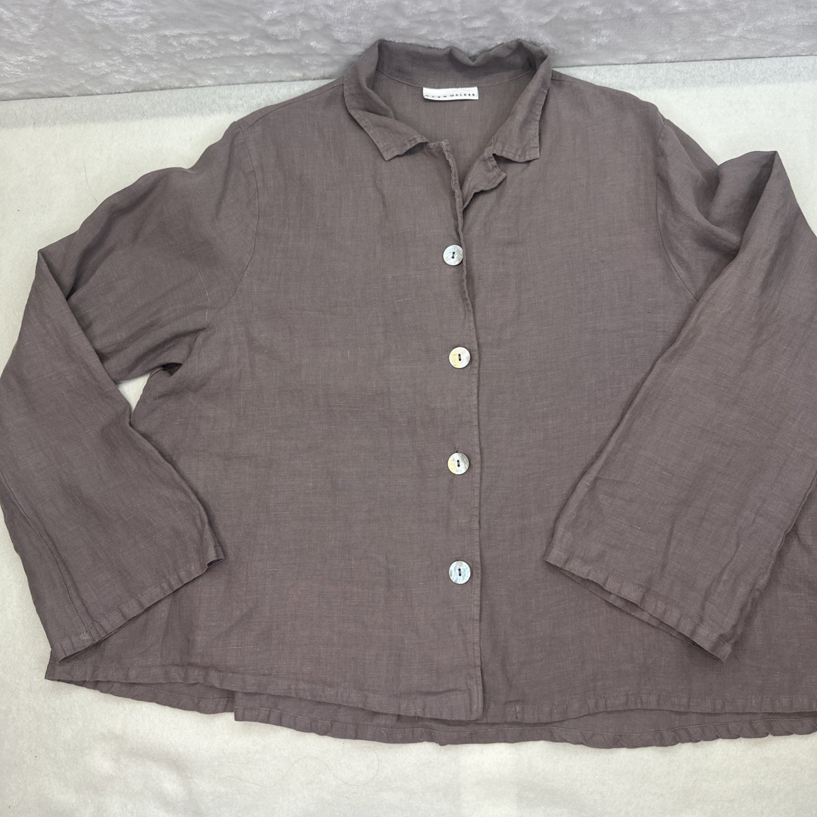 Bryn Walker Large Linen Button Shirt Medium Taupe Made USA RN86136 Oversized