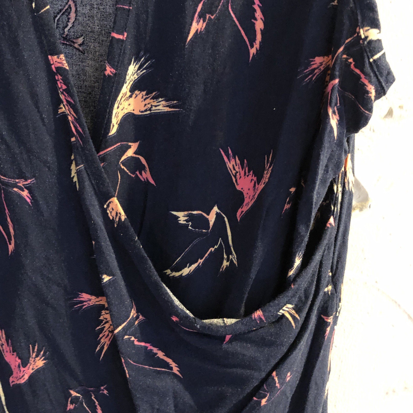 Apricot Summer Top Uk 14 Sleeveless Navy with Multicolour Bird Print Wrap Back
