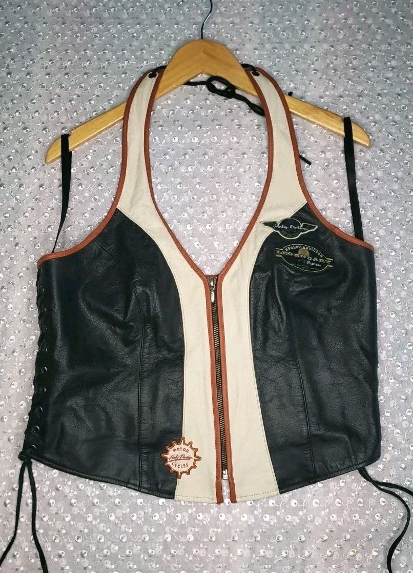 Harley Davidson Legendary Leather Halter Corset Laced Top Shirt Womens Large