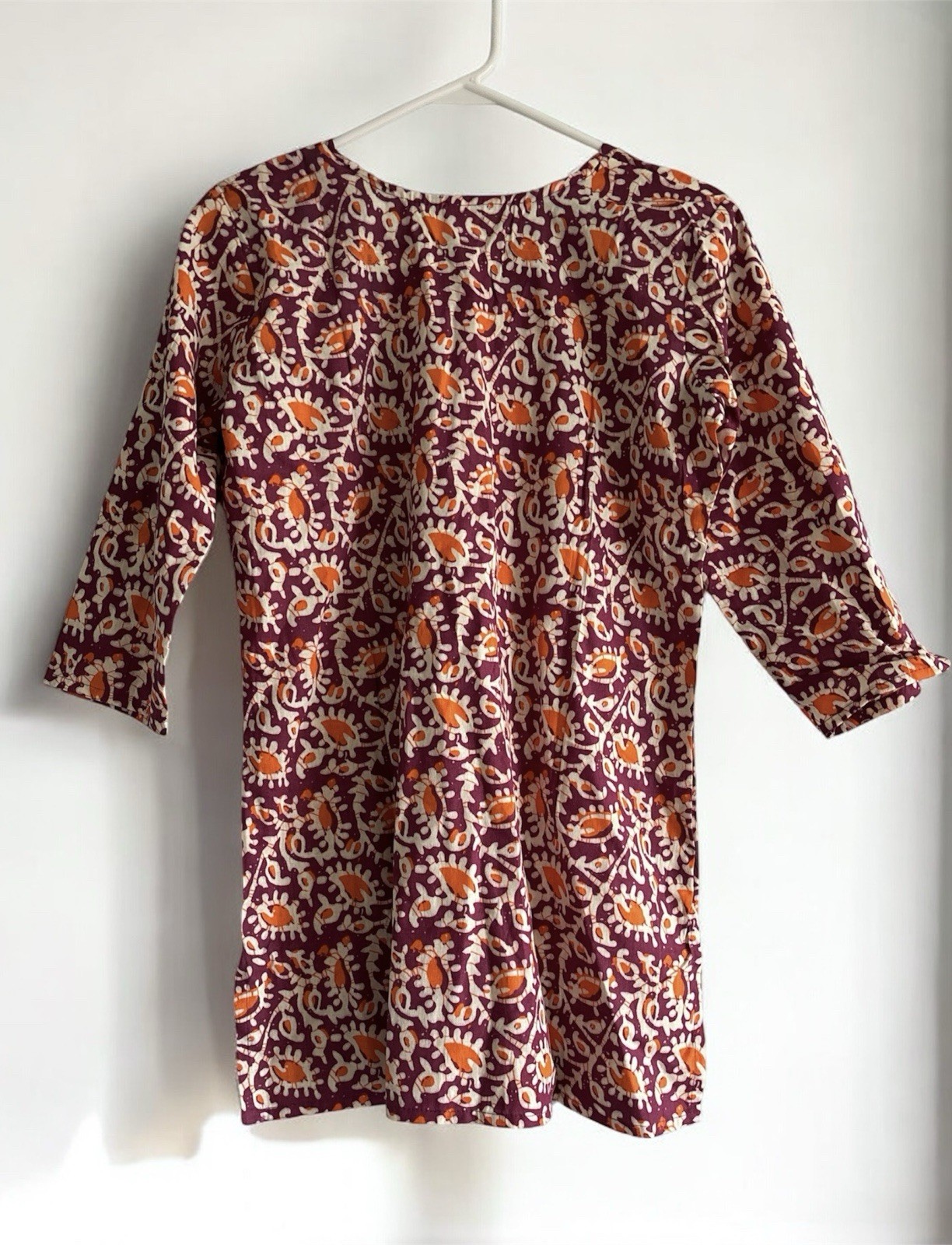 VTG Hippie Boho Cotton Tunic Top Purple Orange Boho Tassel Size Medium