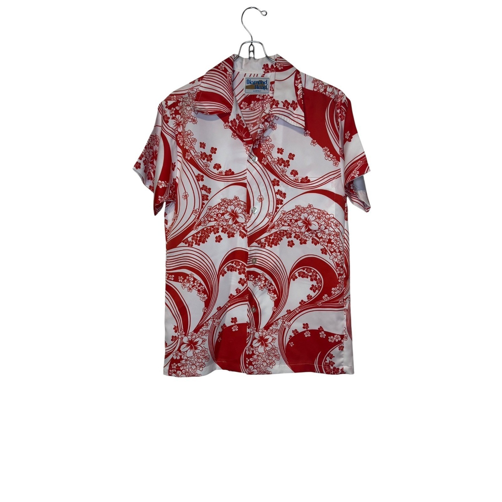 Diamond Head Women’s Shirt Hawaiian Aloha Button Up Short Sleeve Floral Large