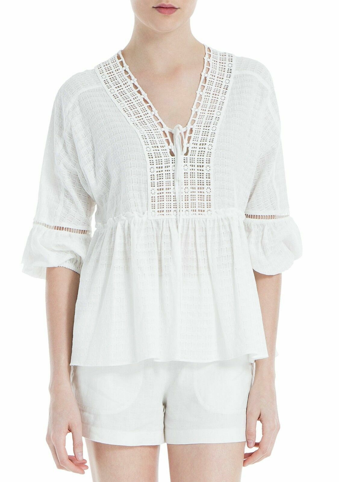NEW SOPHIE MAX WHITE COTTON LACE BLOUSE TUNIC SIZE XL $88