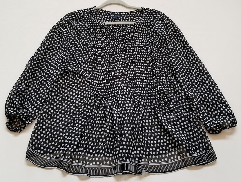 Max Edition Blouse Women’s Large L Black White Polka Dots Long Sleeves Sheer Top