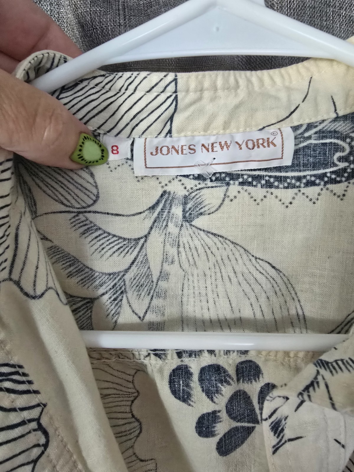 Vtg Jones New York Asian Inspired Linen Tunic Half Button Down Size 8 Cream Blue