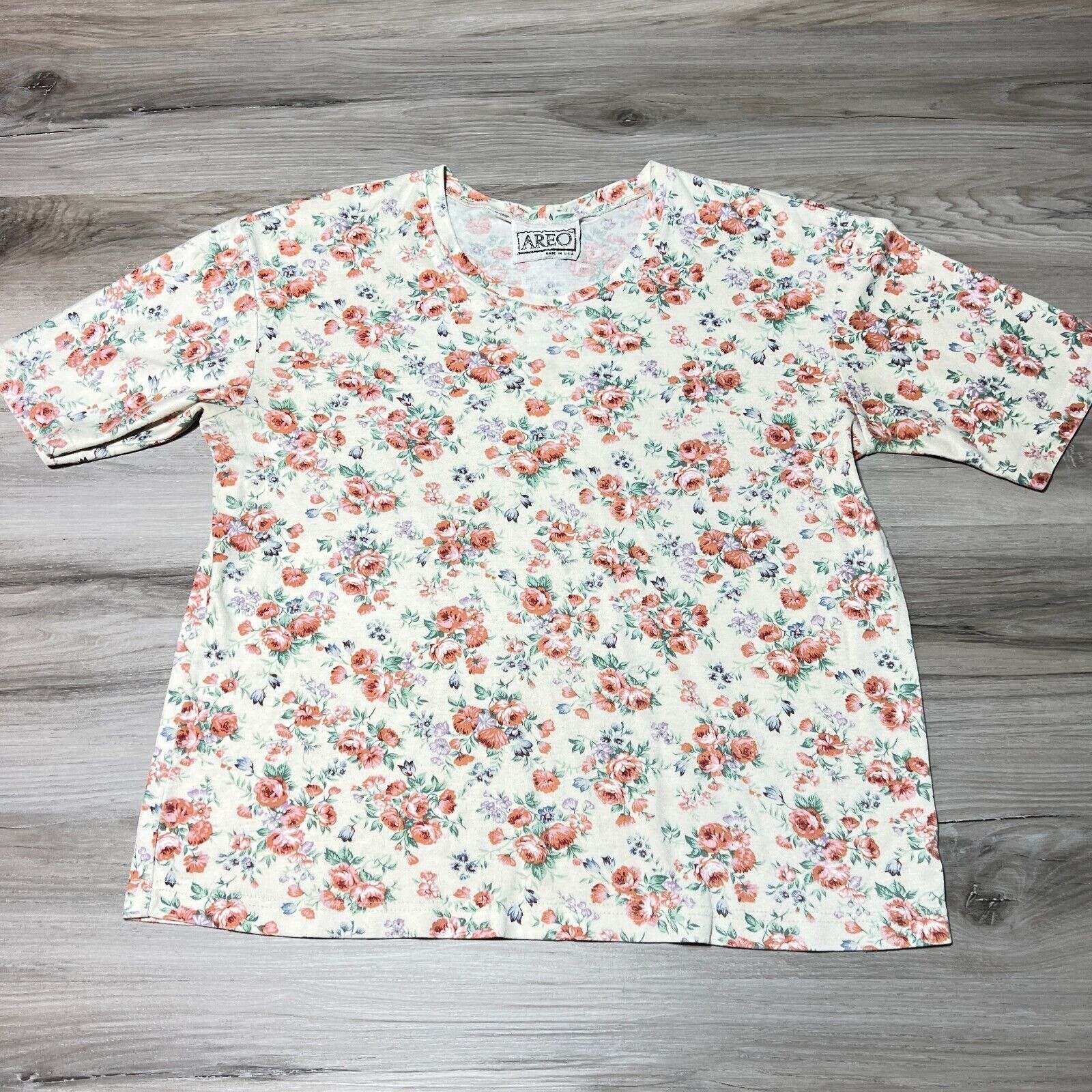 Vintage Aero Shirt Women’s Medium White Short Sleeve Floral Geometric 90s