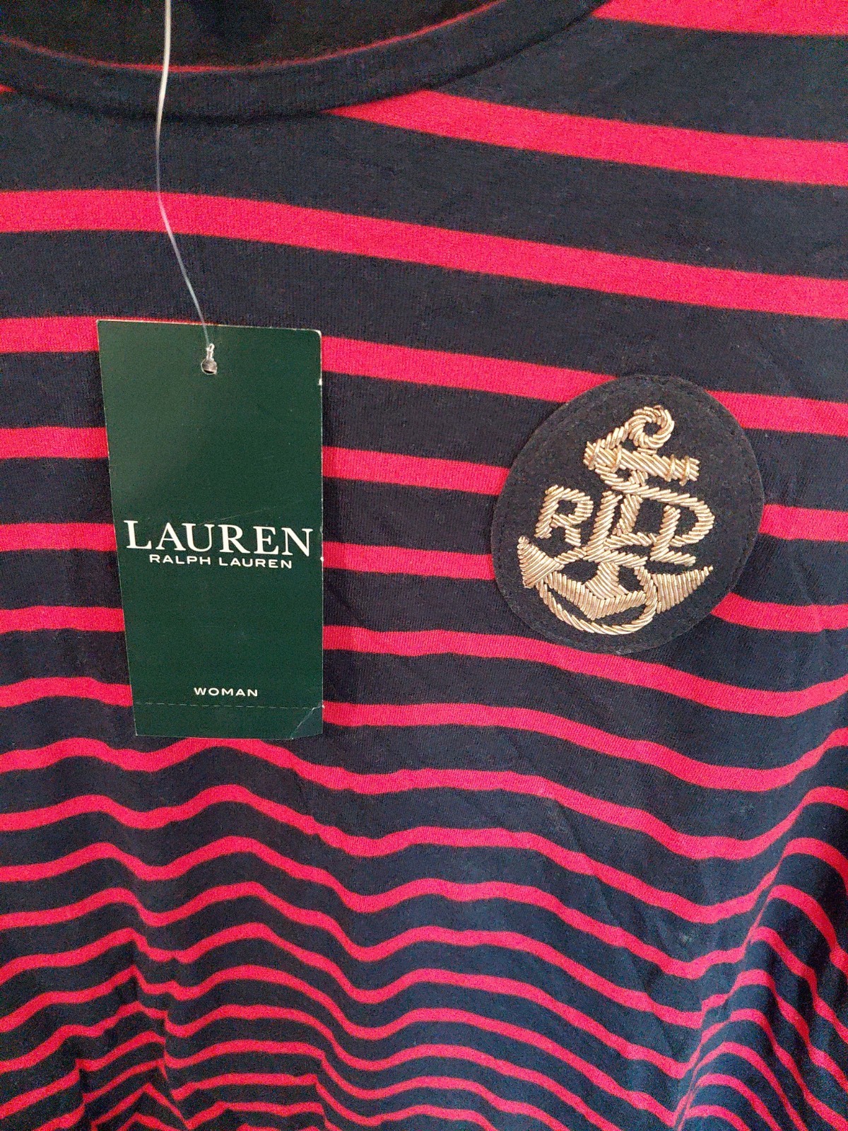 Ralph Lauren Red & Dark Blue Striped Navy Crest 3x Woman T Shirt New With Tags
